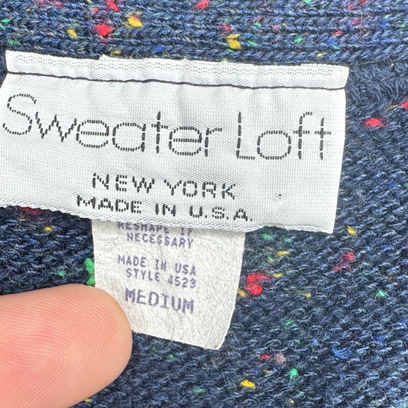 Vintage sweaterloft sweater vest cardigan Medium M Teacher Navy Red Graphic knit - Picture 3 of 7